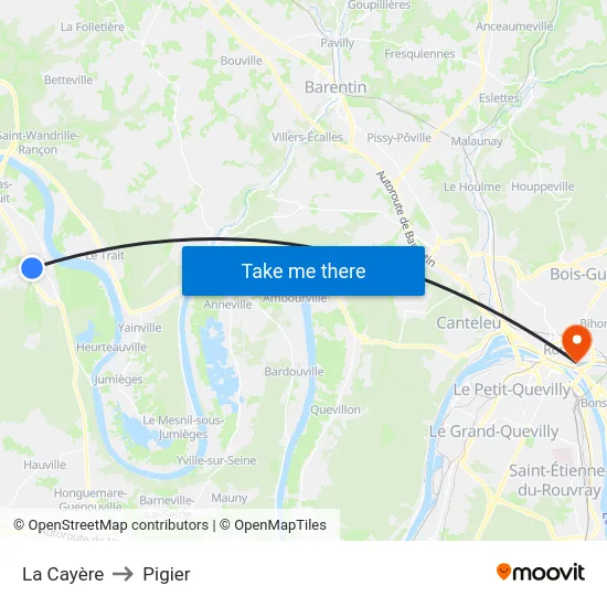 La Cayère to Pigier map