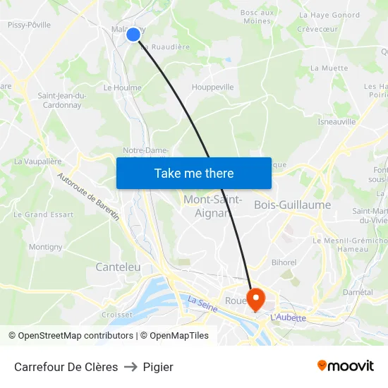 Carrefour De Clères to Pigier map