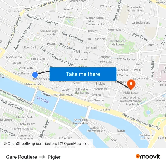 Gare Routiere to Pigier map