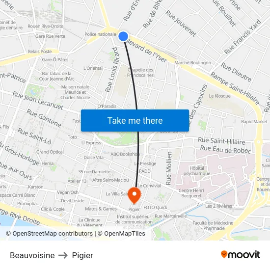 Beauvoisine to Pigier map