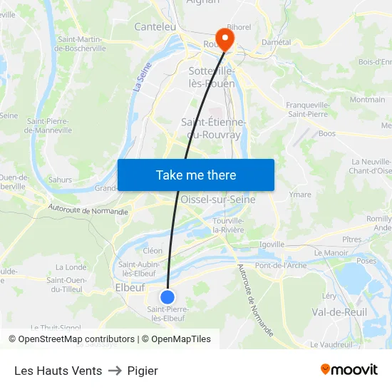 Les Hauts Vents to Pigier map
