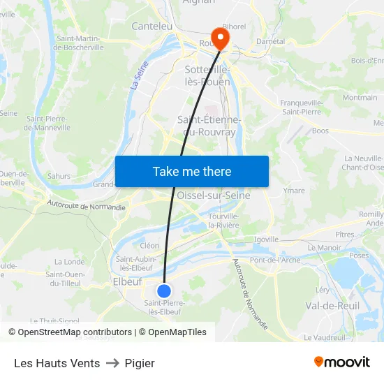 Les Hauts Vents to Pigier map