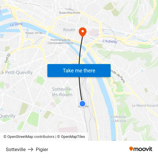 Sotteville to Pigier map