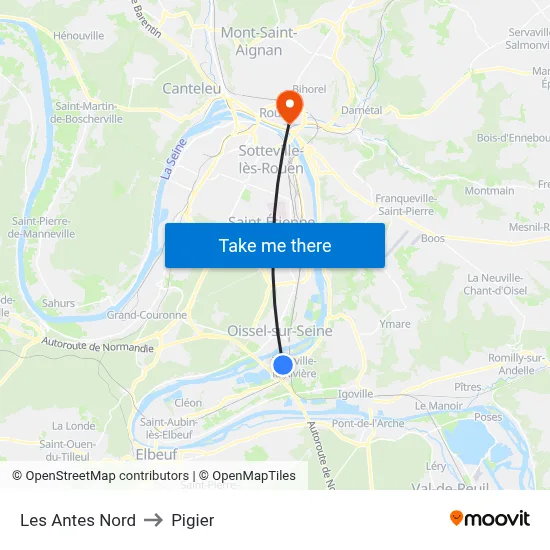 Les Antes Nord to Pigier map
