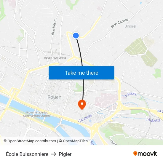 École Buissonniere to Pigier map