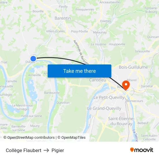 Collège Flaubert to Pigier map