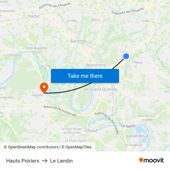 Hauts Poiriers to Le Landin map