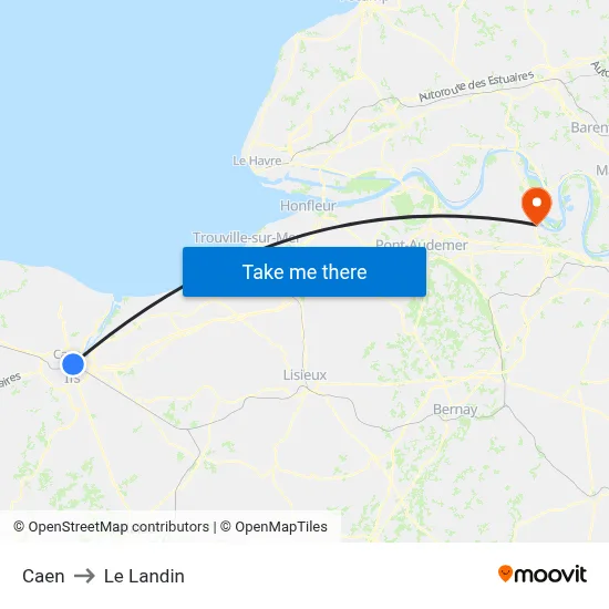 Caen to Le Landin map