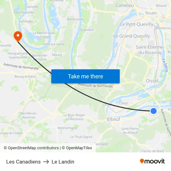 Les Canadiens to Le Landin map