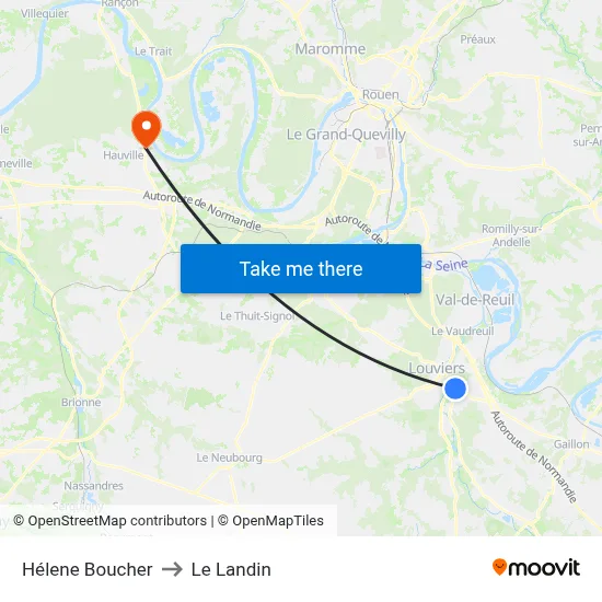 Hélene Boucher to Le Landin map