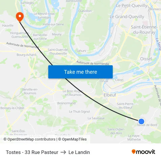 Tostes - 33 Rue Pasteur to Le Landin map