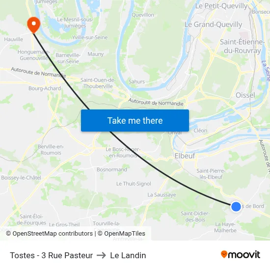 Tostes - 3 Rue Pasteur to Le Landin map