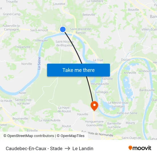 Caudebec-En-Caux - Stade to Le Landin map