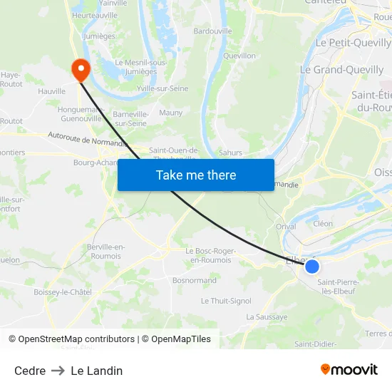 Cedre to Le Landin map