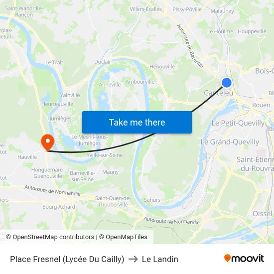 Place Fresnel (Lycée Du Cailly) to Le Landin map
