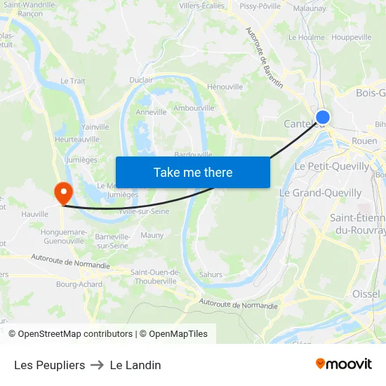 Les Peupliers to Le Landin map