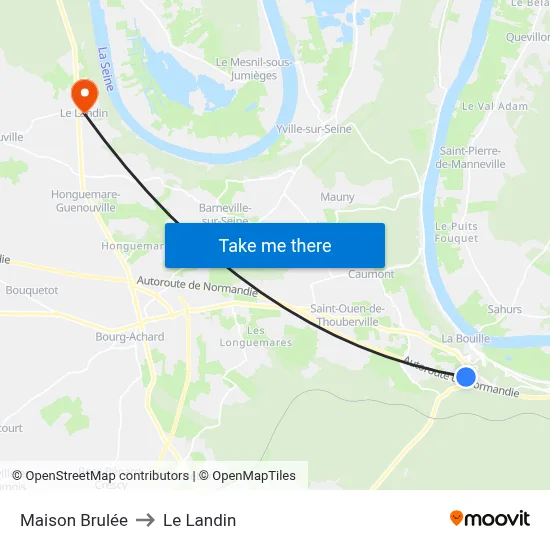 Maison Brulée to Le Landin map