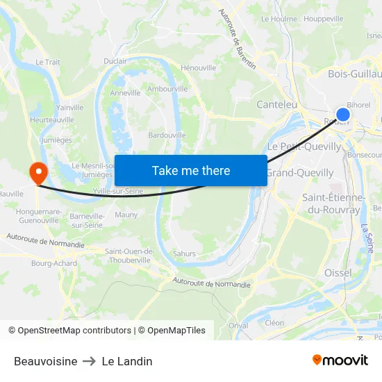 Beauvoisine to Le Landin map