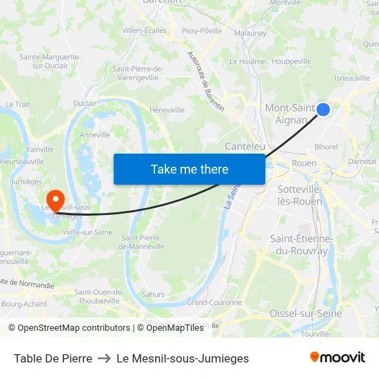 Table De Pierre to Le Mesnil-sous-Jumieges map