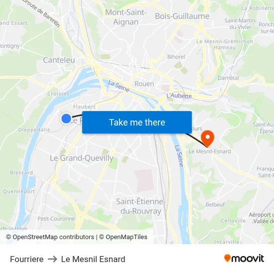 Fourriere to Le Mesnil Esnard map