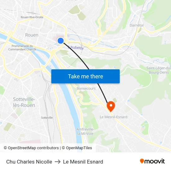 Chu Charles Nicolle to Le Mesnil Esnard map