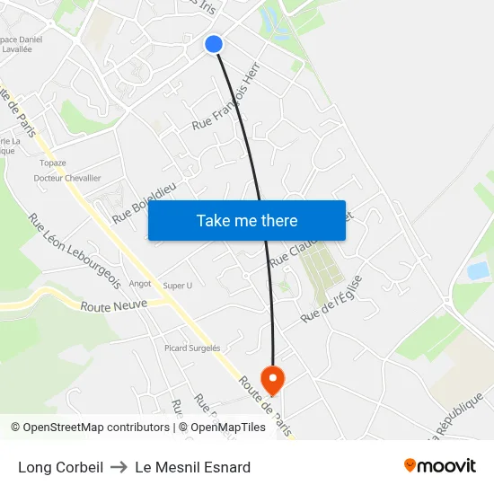 Long Corbeil to Le Mesnil Esnard map