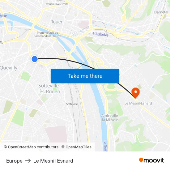 Europe to Le Mesnil Esnard map