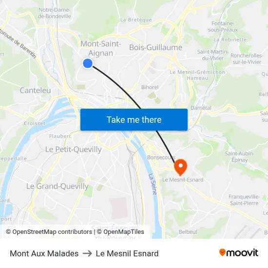 Mont Aux Malades to Le Mesnil Esnard map