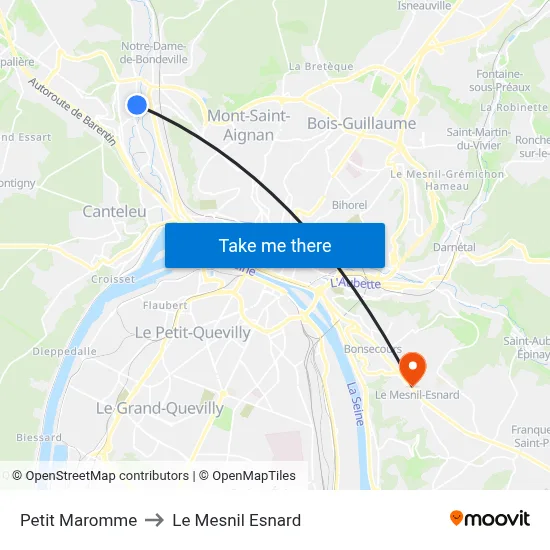 Petit Maromme to Le Mesnil Esnard map
