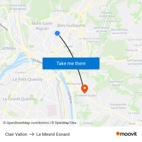 Clair Vallon to Le Mesnil Esnard map