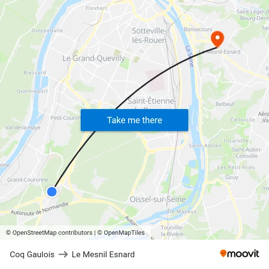 Coq Gaulois to Le Mesnil Esnard map