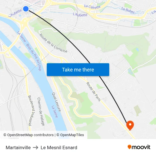 Martainville to Le Mesnil Esnard map