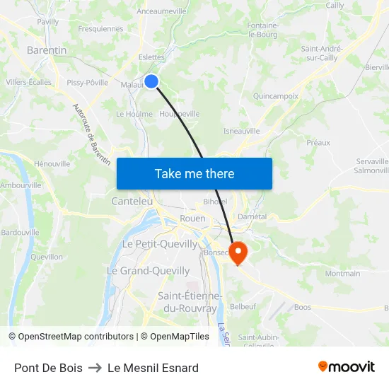 Pont De Bois to Le Mesnil Esnard map