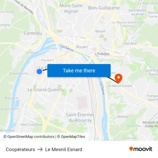 Coopérateurs to Le Mesnil Esnard map