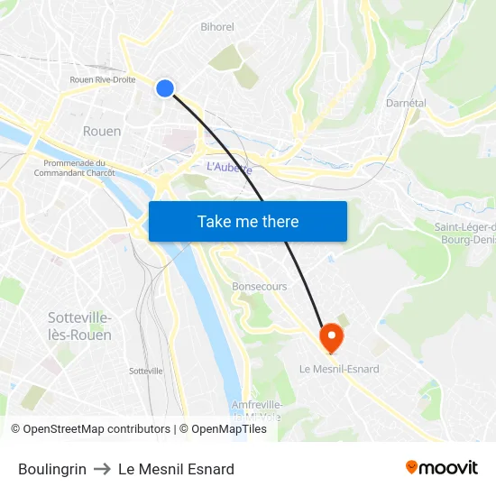Boulingrin to Le Mesnil Esnard map