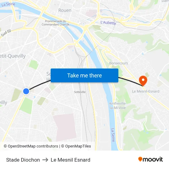 Stade Diochon to Le Mesnil Esnard map