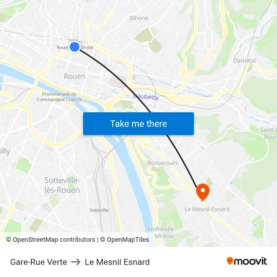Gare-Rue Verte to Le Mesnil Esnard map