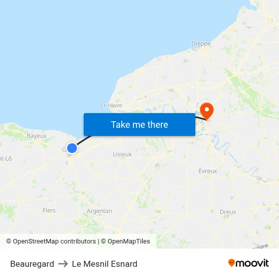 Beauregard to Le Mesnil Esnard map