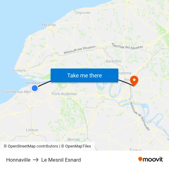 Honnaville to Le Mesnil Esnard map