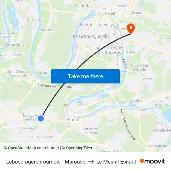 Leboscrogerenroumois - Marouse to Le Mesnil Esnard map
