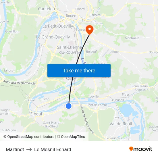 Martinet to Le Mesnil Esnard map