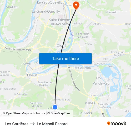 Les Carrières to Le Mesnil Esnard map