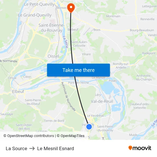La Source to Le Mesnil Esnard map