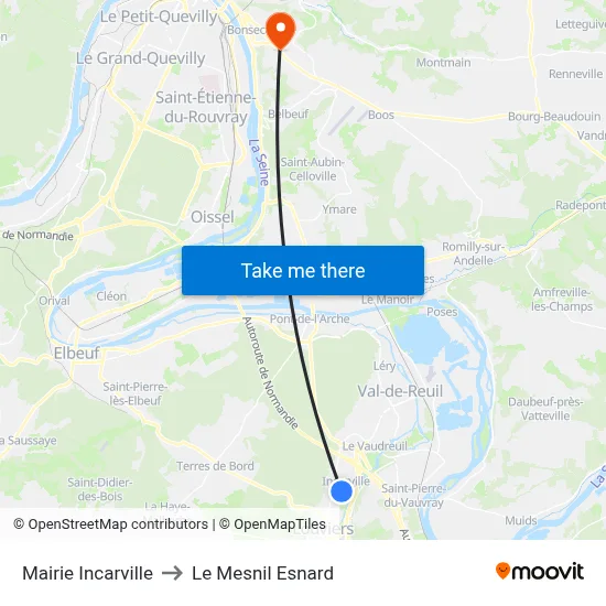 Mairie Incarville to Le Mesnil Esnard map