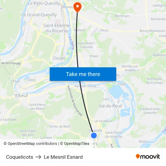 Coquelicots to Le Mesnil Esnard map