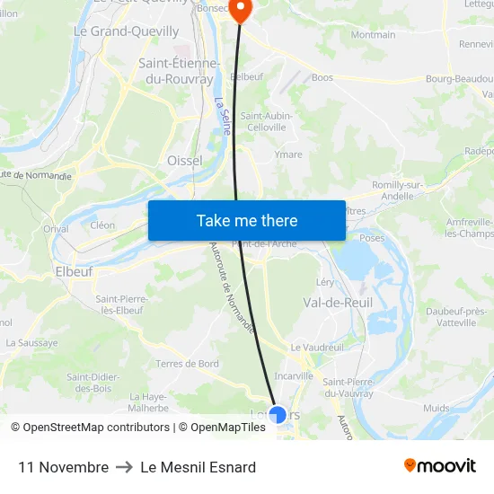 11 Novembre to Le Mesnil Esnard map