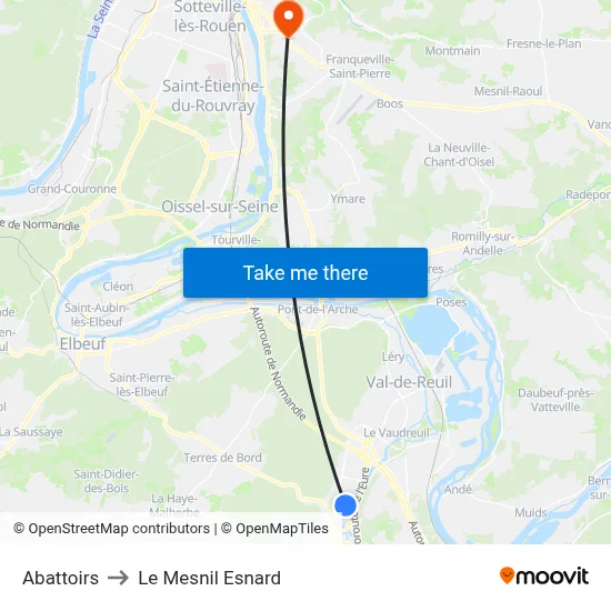 Abattoirs to Le Mesnil Esnard map