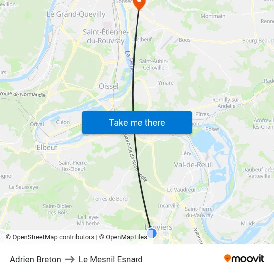 Adrien Breton to Le Mesnil Esnard map