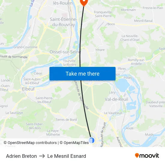 Adrien Breton to Le Mesnil Esnard map
