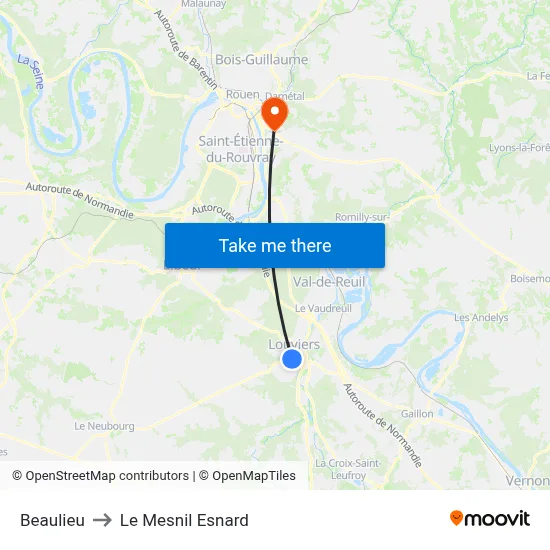 Beaulieu to Le Mesnil Esnard map